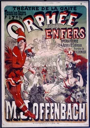 Poszter az „Orphee aux Envers” című operetthez, amelyet Jacques Offenbach (1819-1890) zenésített meg a Theater de la Gaite Párizsban. Illusztráció: Jules Cheret (1836-1932) 1874.