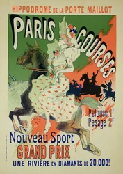 A „Paris Courses”-t hirdető plakát reprodukciója a Hippodrome de la Porte Maillot-ban, Párizs, 1890