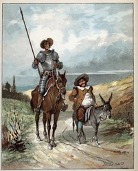 Don Quijote és Sancho Panza - illusztráció a Histoire de Don Quixote (Don Quixote) című műből - 1887 - Miguel de Cervantes Saavedra (1547-1616) műve