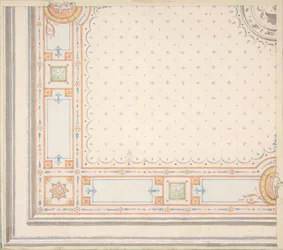 Mennyezeti recto kivitel, méretek tervezési kóddal verso, 19. század második fele. Alkotók: Jules-Edmond-Charles Lachaise, Eugène-Pierre Gourdet.