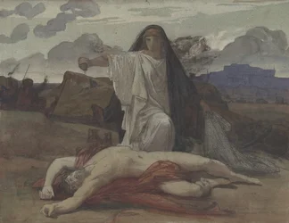 Antigoné jelképes temetést ad testvére, Polynices testének, 1835-98.