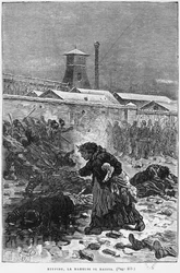 „Stupide, La Maheude se baissa”, Emile Zola (1840-1902) „Germinal” című művéből készült illusztráció, Desire Dumont metszet (19. század), 1886-os kiadás