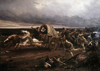 Az 1793 márciusában Vendee-ben felfegyverzett Cholet Insurrection deroute, akit októberben a Konvent és a republikánus hadsereg megrovott, a „fehérek” visszavonultak a Loire felé. Jules Girardet festménye (1856-1938)