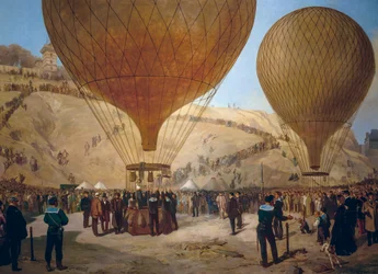 Leon Gambetta távozik Armand-Barbes hőlégballonján Párizs ostroma alatt, a Place Saint-Pierre-ről a Montmartre-ra október 7-én.