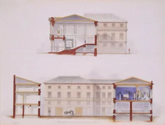 A Sztroganov-palota Szentpéterváron. Homlokzat és metszet terve, 1865