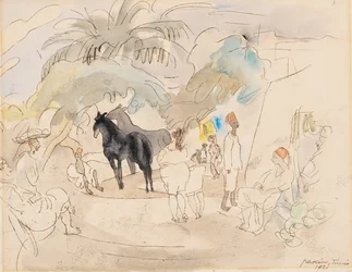 Figurák és két ló egy tájban, 1921 (wc papíron)