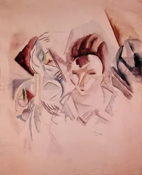 Nő és csendélet, 1917 körül (akvarell és ceruza papíron)