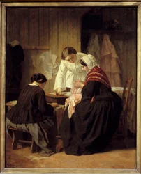 Három nő varr. Jules Trayer festménye (1824-1909)