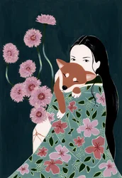 Shiba Inut tartó nő