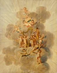 Szárnyas kerubok hangszerekkel, a Music Room dekoratív szegélye, Kenwood House, London (tapéta)