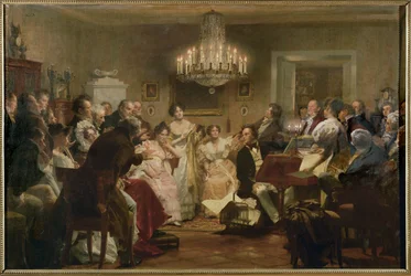 Schubert a zongoránál egy Schubert-esten egy bécsi szalonban ... (olajfestmény)