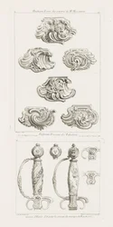 Arany kardőrök a király házassági börtöneiben 1725 -ben Kardfogantyú a király házasságának tiszteletére 1725 -ben, pl. 52 in Juste-Aurele Meissonnier munkája