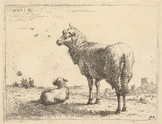 Egy érett birka háromnegyed nézetben áll és balra néz, mellette egy bárány fekszik..., kb. 1655.