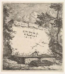 Homlokzat lépcsős szökőkúttal, kőfallal, vízkifolyóval, üregbe vizet öntő..., 1652.