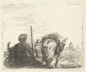 Teherhordó ló, ülő férfi bottal a jobb kezében, és kutya, hátulról nézve..., kb. 1641-78.
