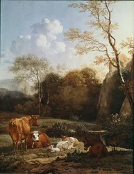 Az állat egy patak közelében bóklászik. Karel Dujardin (1622-1678) festménye 1656 V. 52x43 cm Párizs, Musee du Louvre