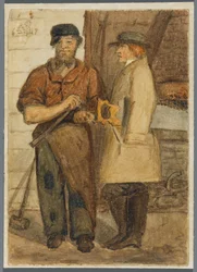 Két kőmunkás, 1864 (wc fekete média alulrajzolás felett)