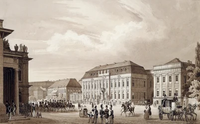 Unter Den Linden, Berlin, 1840 körül (akvarell)