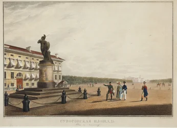 A Szuvorov (Souvorov) tér Szentpéterváron - Karl Petrovich Beggrov (1799-1875). Litográfia, akvarell