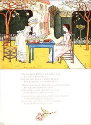 Gyermek teaparti, illusztráció az „Ablak alatt” című vershez, 1900 körül (színes litó)