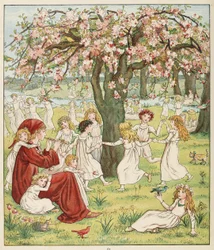 Hogyan lopták el a gyerekeiket, a The Pied Piper of Hamelin, kocsma. 1888 (színes litó)