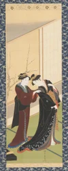 Belső tér: egy lány öltözködésében segítő nő, Edo-korszak, 1726-1792.