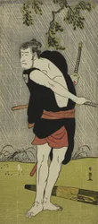 A színész Ichikawa Komazo II Ono Sadakuro szerepében a Chuko Ryogoku Ori című darabban, a Nakamura Színházban a hetedik hónapban, 1790, 1790 körül