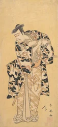 A színész Ichikawa Yaozo III, mint Fuwa Banzaemon mennydörgés köntösben, Játék egy rajongóval, 1794.