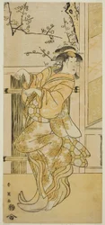 A színész Segawa Kikunojo III mint Kojoro-gitsune (női róka) Omikinek álcázva a Komachi-mura Shibai no Shogatsu című darabban, amelyet a Nakamura Színházban adtak elő 1789 tizenegyedik hónapjában.
