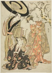 Iwai Hanshirô IV, Ichikawa Monnosuke II és Sakata Hangorô III színészek a "Hópelyhek: A színvonal emelése Izu-ban" ("Mutsu no Hana Izu no Hataage")