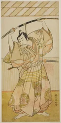 Ichikawa Danjuro V. színész mint Taira no Munekiyo () a Kitekaeru Nishiki no Wakayaka () című darabból, amelyet a Nakamura Színházban () adtak elő 1780 tizenegyedik hónapjában ().