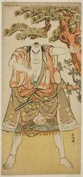 A színész Nakamura Nakazo I. mint a Miura Arajiro () álruhába öltözött Yakko Nakahei () az Ise Heishi Eigo no Koyomi () című darabból, amelyet az Ichimura Színházban () adtak elő 1782 tizenegyedik hónapjában ().