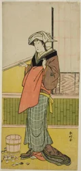 Nakamura Riko I. színész mint Moshio () a Honda Yayoi Meoto Junrei () című színdarabban, amelyet az Ichimura Színházban () adtak elő 1778 hetedik hónapjában ().