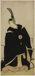 A színész Nakamura Tomijuro I mint Taira no Masakado Otomo no Kuronushi () vagy Sugawara Micihizane () álruhában a Shida Yuzuriha Horai Soga () vagy Sugawara Denju Tenarai Kagami () című darabban, amelyet a Morita Színházban () adtak elő az első vagy az öt
