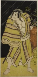 Szakata Hangoro II. színész mint Kujaku Saburo Narihira () szumóbirkózó a Sugata no Hana Yuki no Kuronushi () című darabban, amelyet az Ichimura Színházban () adtak elő 1776 tizenegyedik hónapjában ().