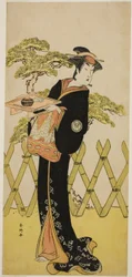 Segawa Tomisaburo II. színész mint Masago úrnő (Masago Gozen) () a Genji Saiko Kogane no Tachibana () című darabban, amelyet az Ichimura Színházban () adtak elő 1788 tizenegyedik hónapjában ().