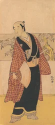 Egy azonosítatlan színész nyitott legyezővel a kezében áll, 1743-1812.