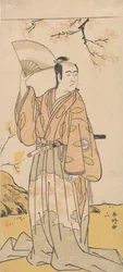 A színész, 3. Sawamura Sojuro nyitott rajongót tartva, kb. 1779.