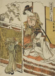 Kilencedik felvonás: Yuranosuke háza Yamashinában a Chushingura (Hűséges megtartók kincstár) című színművéből, 1779-80 körül (színes fatömbnyomat; chuban)
