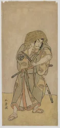 Kabuki színész, Nakamura Nakazo I, mint álruhás szamuráj, Edo-korszak, 1770-es évek közepe (színes fatömbnyomat)