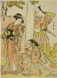 Jelenet a Tsurugaoka Hachiman szentélyben, Chushingura első felvonásából (a negyvenhét hűséges megtartó kincstára), a "Chushingura Juichimai-Tsuzuki (Csušingurát ábrázoló tizenegy lapból álló készlet)" sorozatból.