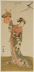 I. Arashi Hinaji színész Hananoi szerepében a Gosho-zakura Horikawa Youchi című darabban, amelyet az Ichimura Színházban mutattak be a negyedik hónapban, 1773