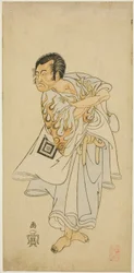 A színész, Ichikawa Danzo III, mint a szent remete Narukami a "Narukami" című darabban, a "Miyakodori Azuma Komachi (A főváros madara: Kelet Komachi)"-val a Morita Színházban 1768 harmadik hónapjában.