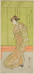 IV. Iwai Hanshiro színész Agemaki szerepében a Sakai-cho Soga Nendaiki című darabban, amelyet a Nakamura Színházban mutattak be a harmadik hónapban, 1771