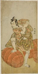Matsumoto Koshiro IV. Matsuo-maru szerepében a Sugawara Denju Tenarai Kagami című darabban, amelyet a Nakamura Színházban mutattak be a negyedik hónapban, 1779