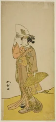 I. Nakamura Matsue színész Kasaya Sankatsu (?) szerepében a Hana no Gosho Konegen Butai (?) című darabban, a Nakamura Színházban (?) a Nyolcadik Hónapban, 1772-ben (?)