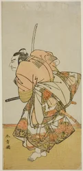 I. Nakamura Nakazo színész Chinzei Hachiro Tametomo szerepében a Hana-zumo Genji Hiiki című darabban, a Nakamura Színházban a tizenegyedik hónapban, 1775
