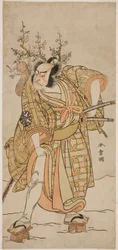 I. Nakamura Nakazo színész Matano no Goro szerepében a Hana-zumo Genji Hiiki című darabban, a Nakamura Színházban a tizenegyedik hónapban, 1775