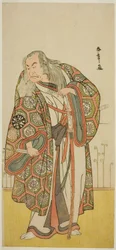 I. Nakamura Nakazo színész a kardmester Takuma Genryu (?) szerepében az Edo no Fuji Wakayagi Soga (?) színdarabban, amelyet a Nakamura Színházban (?) mutattak be az első hónapban, 1789 (?)