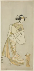 Nakamura Noshio I színész Takao kurtizán szellemeként, a „Sono Utsushi-e Matsu ni Kaede” soszagoto táncjelenetben (Fenyő és juhar árnyképe), a Keisei Momiji no Uchikake című darab második részének utolsó jelenete (Kurtizán felső kimonóban)